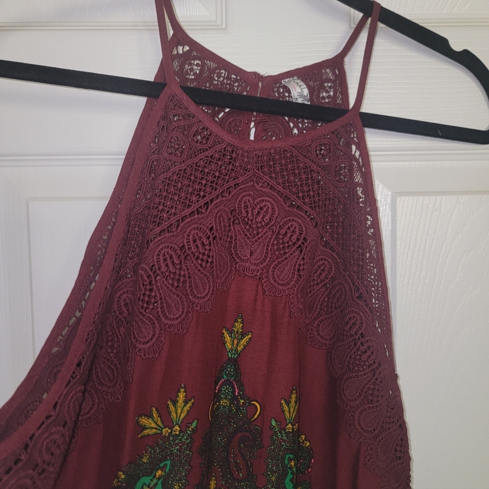 Free People Black Cherry Lace & Paisley Dress